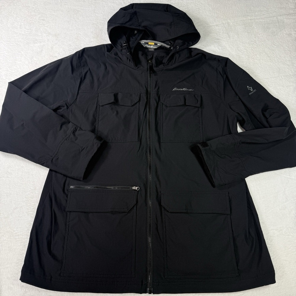 Eddie Bauer Travex Jacket Mens 2XL Black Hooded Full Zip Field Windbreaker